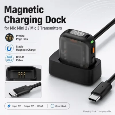 Type-C Microphone Transmitter Charging Dock Magnetic Quick Attach Microphone Charging Base Durable Mini for DJI Mic Mini 2/Mic 3