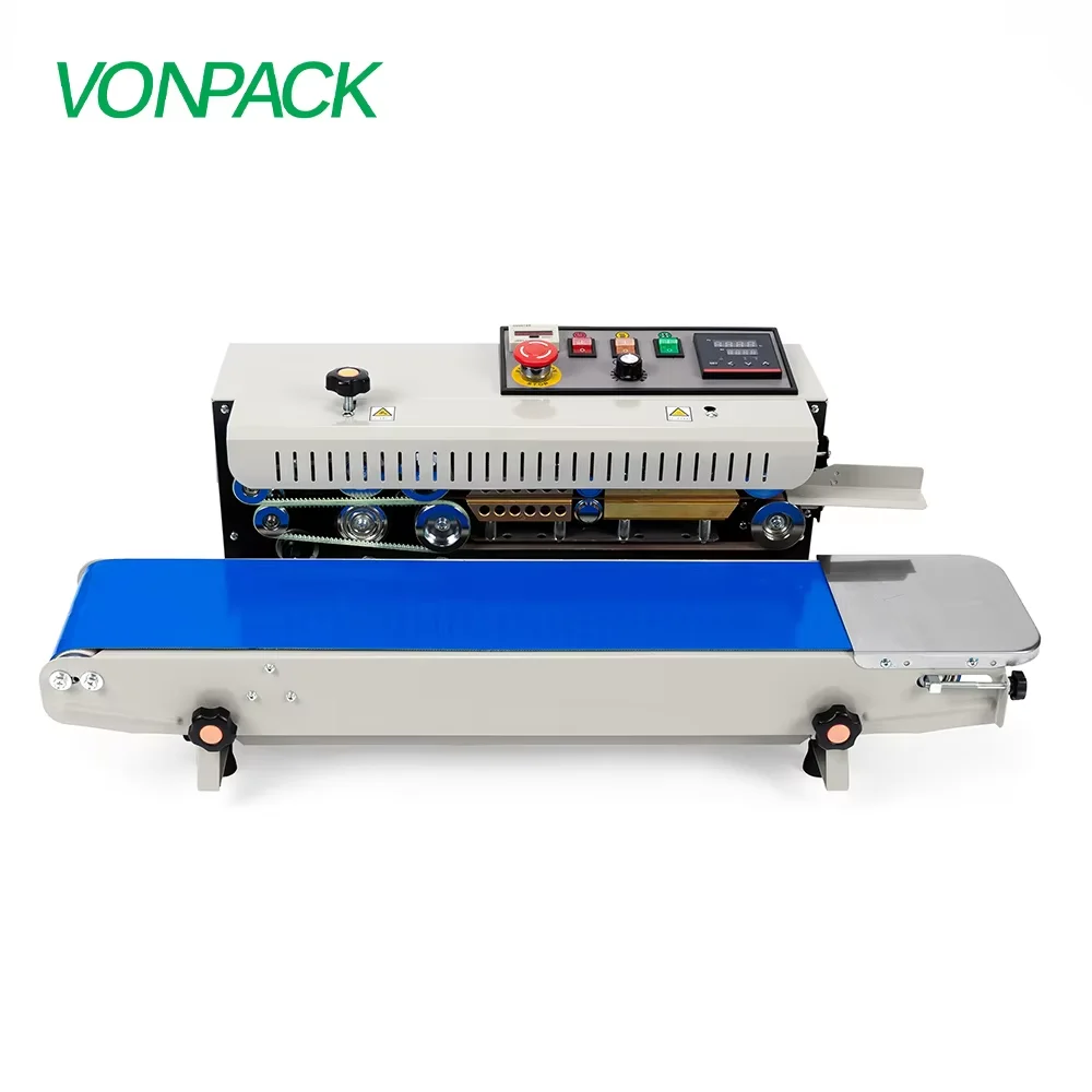 VONPACK FR-770 With Counter Horizontal Printing Wheel Continuous Plastic Bag Film Band Sealing Machine Date Factory Kitchen Food
