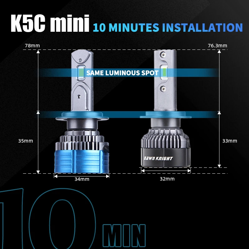 DAWNKNIGHT K5C Mini 40W H7 H4 Long Life Version Led Headlight Bulb 4300K K6C Led HB3 H11 Lamp Bulb H1 HB4 Led Lights For Car 12V - Image 4