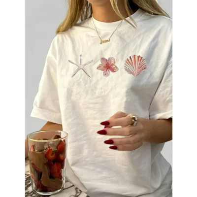Man&Women's Soft Retro Geometric Print Short-Sleeve Round Neck T-Shirt - Summer Casual Regular-Fit Machine-Washable Top for Casual Attire Boxy Tee White Womenswear Tshirt